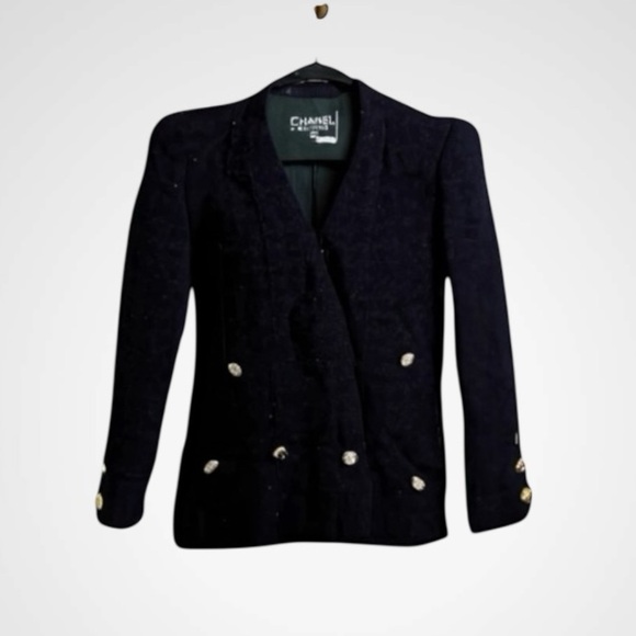 Chanel Boutique Luxury Vintage  Black Wool Tweed Jacket Skirt Suit Set - Picture 10 of 13